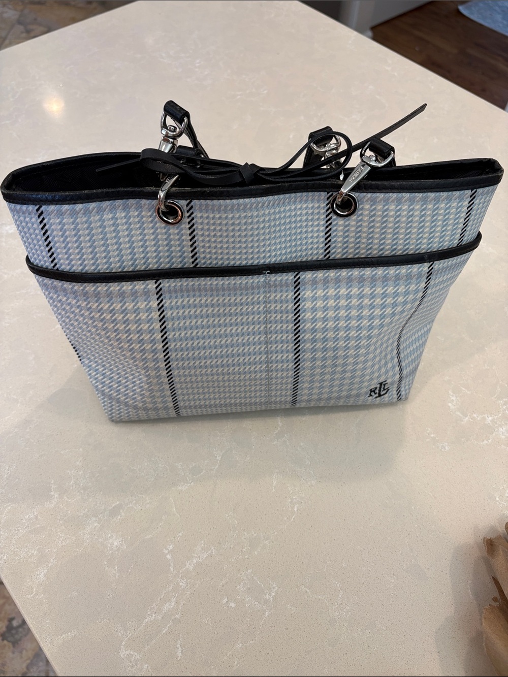 Vintage Ralph Lauren Light Blue & Black Houndstooth Tote
